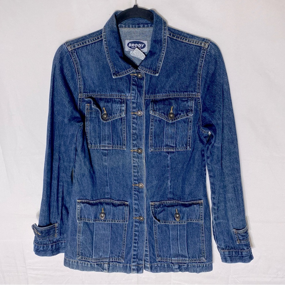 Vintage 90s Brody Med Wash Denim Chore Coat S Utility Grunge Western Festival